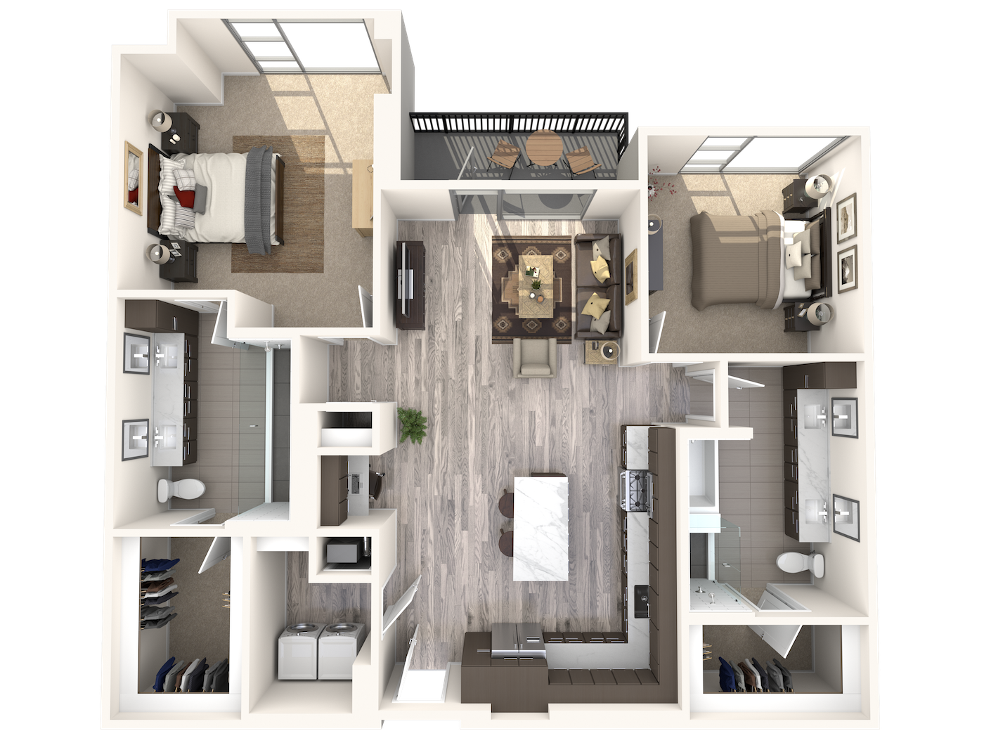 Floor plan for 2 beds, 2 baths, 1438 sqft