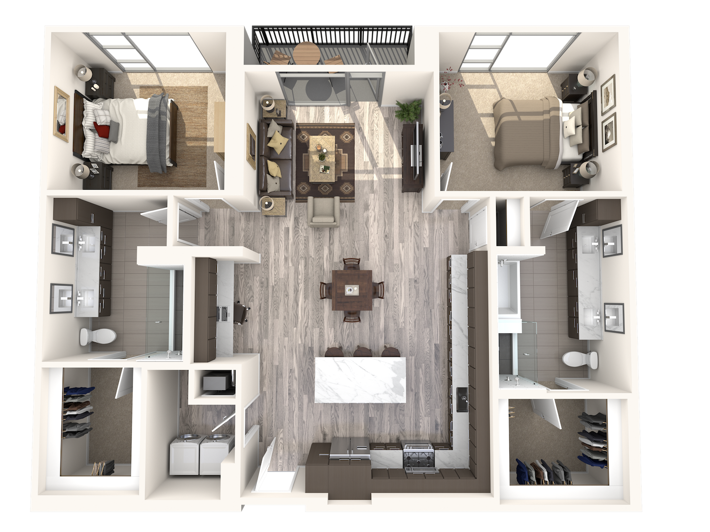 Floor plan for 2 beds, 2 baths, 1490 sqft