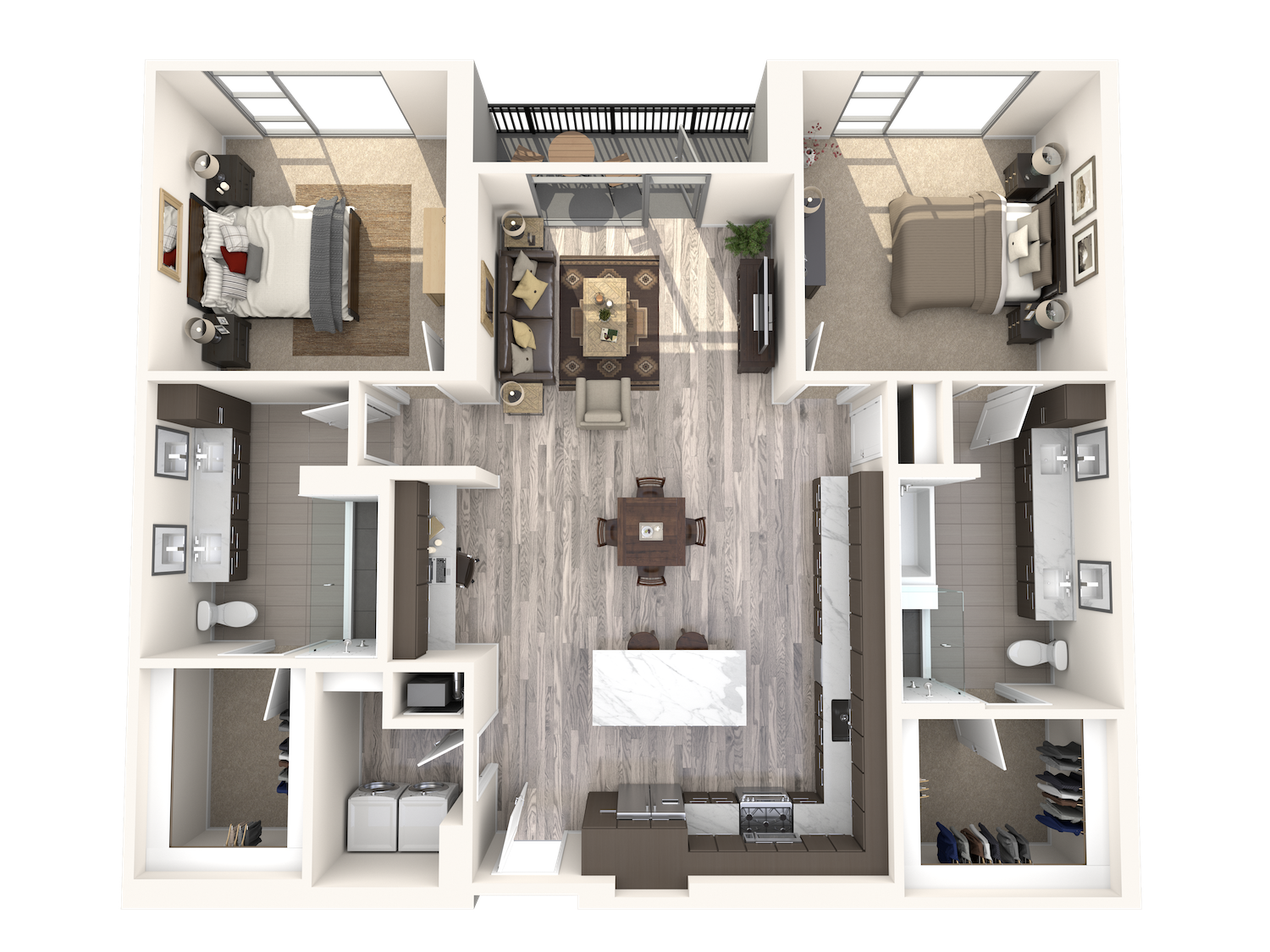 Floor plan for 2 beds, 2 baths, 1553 sqft