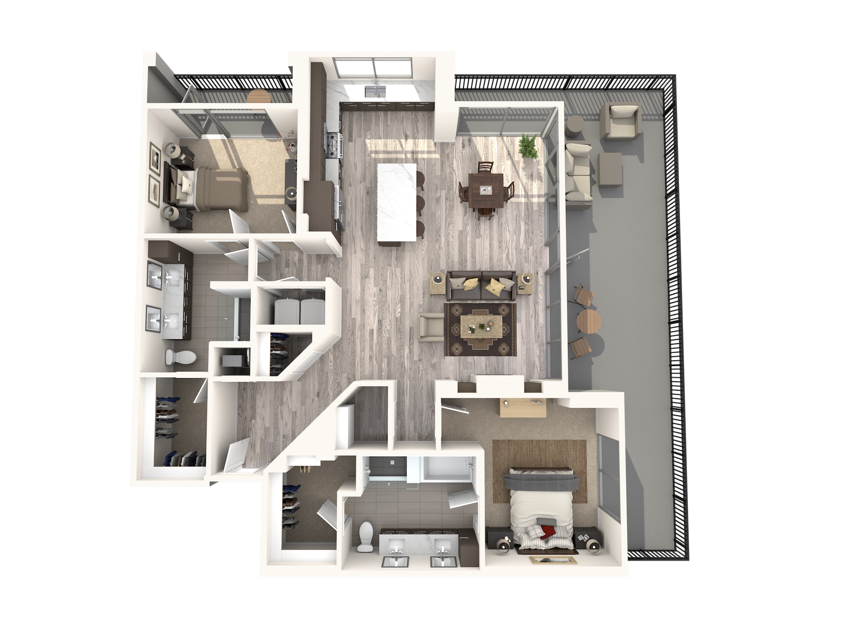 Floor plan for 2 beds, 2 baths, 1568 sqft