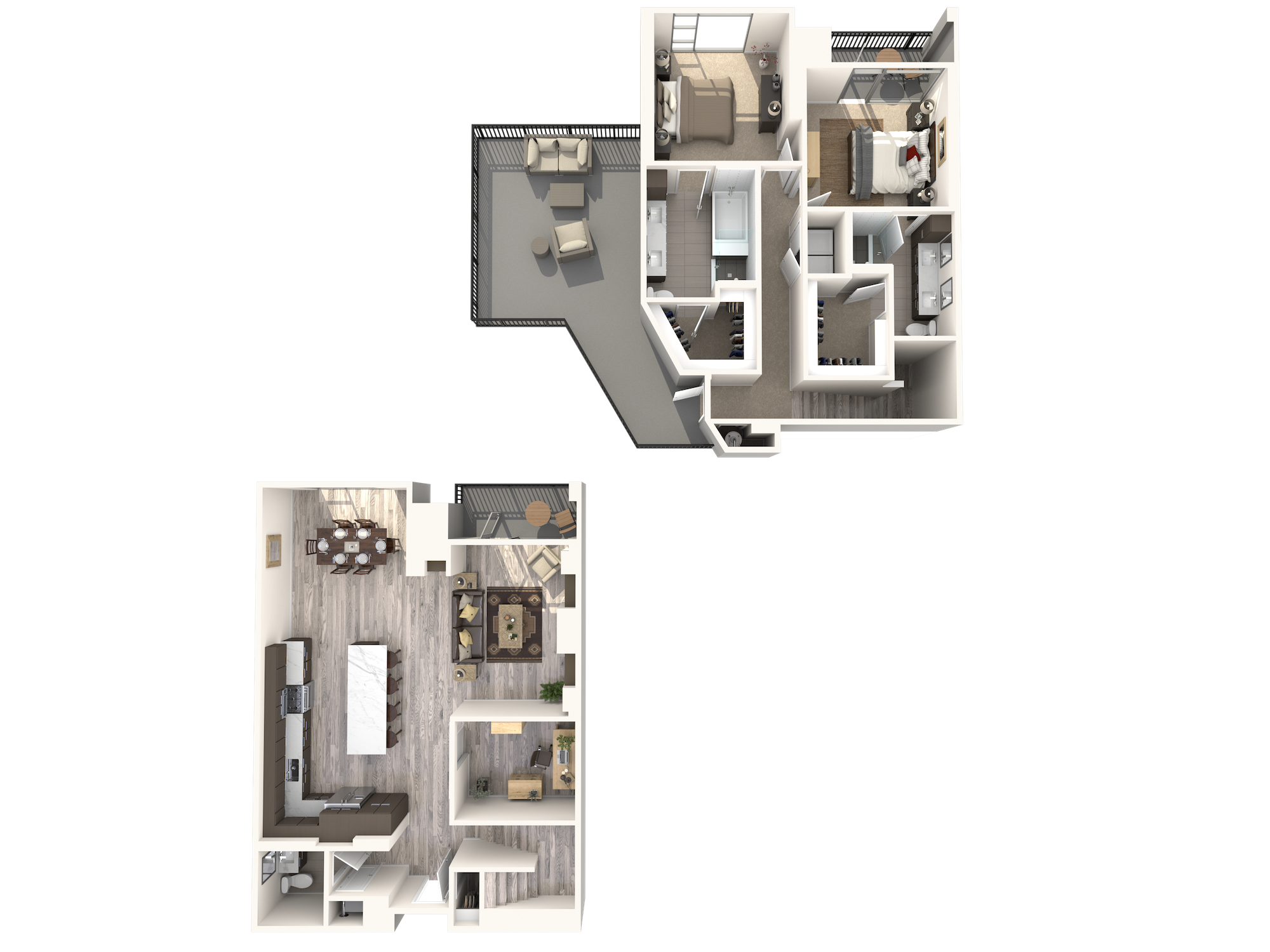 Floor plan for 2 beds, 2.5 baths, 1949 sqft