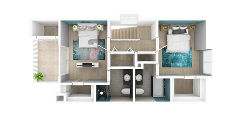 Floor plan for 2 beds, 2.5 baths, 1116 sqft