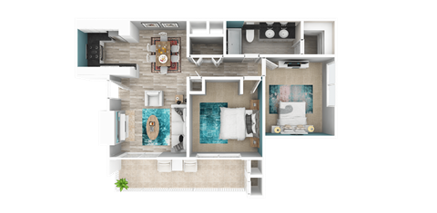 Floor plan for 2 beds, 1 bath, 870 sqft