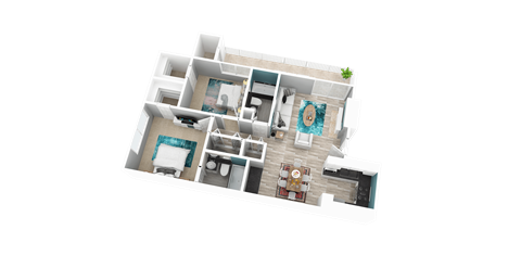 Floor plan for 2 beds, 2 baths, 918 sqft