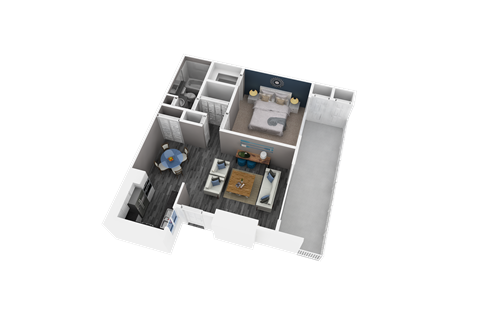 Floor plan for 1 bed, 1 bath, 642 sqft