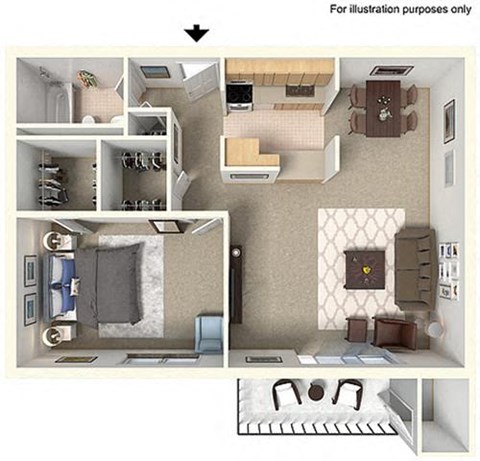 Floor plan for 1 bed, 1 bath, 788 sqft