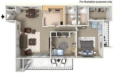 Floor plan for 2 beds, 2 baths, 1122 sqft