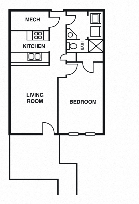 Floor plan for 1 bed, 1 bath, 550 sqft
