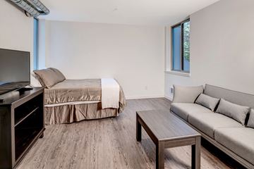 Seattle apartment for rent - a living room with a couch and a bed and a tv