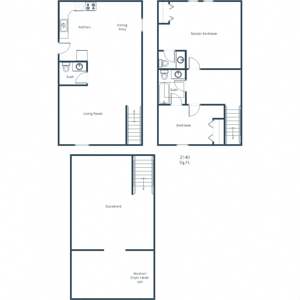 Floor plan for 2 beds, 1.5 baths, 2140 sqft
