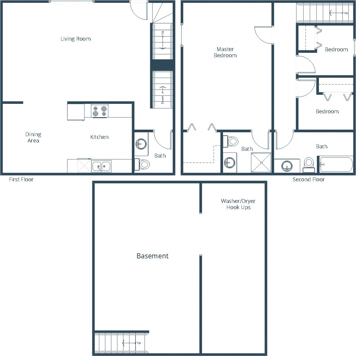 Floor plan for 3 beds, 2.5 baths, 2280 sqft