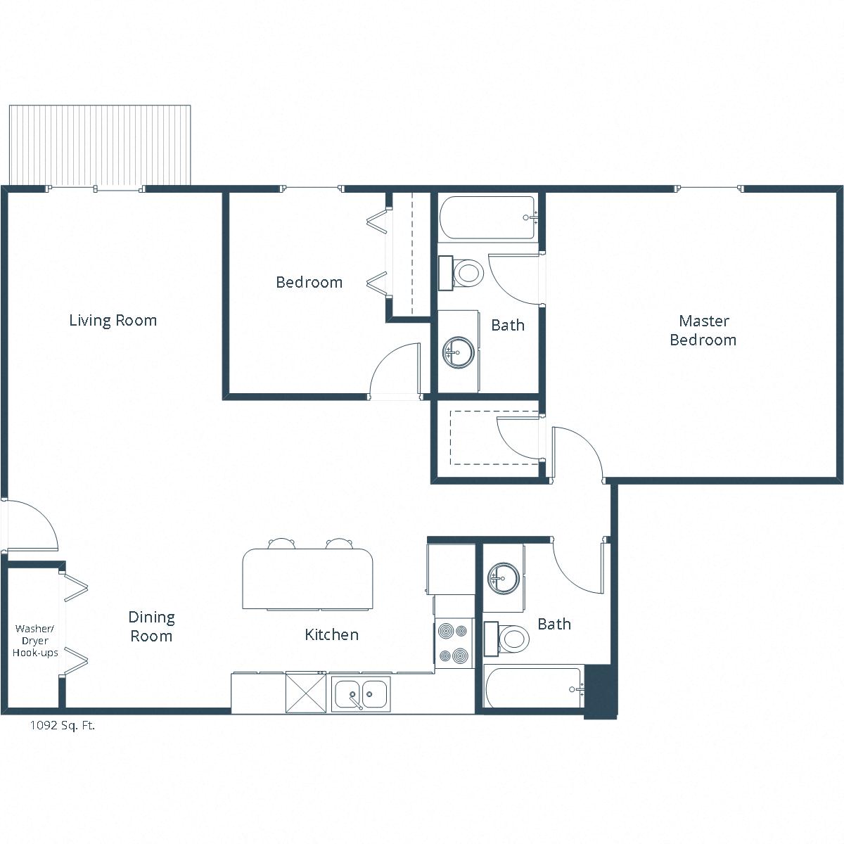 Floor plan for 2 beds, 2 baths