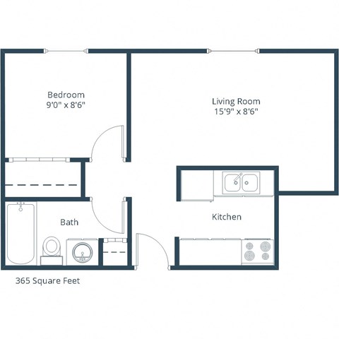 Floor plan for 1 bed, 1 bath, 450 sqft