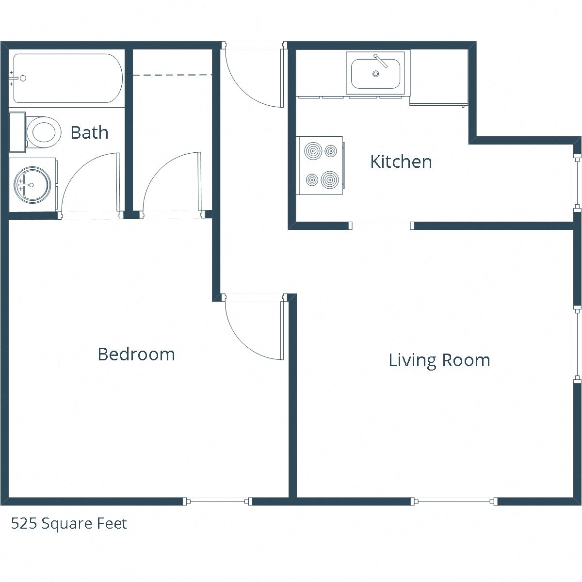 Floor plan for 1 bed, 1 bath, 525 sqft
