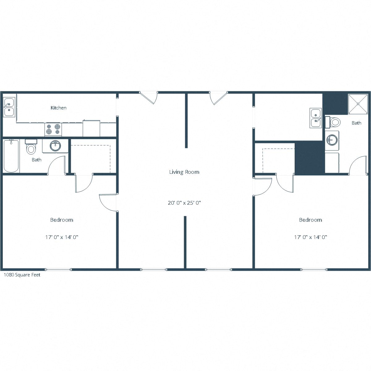 Floor plan for 2 beds, 2 baths