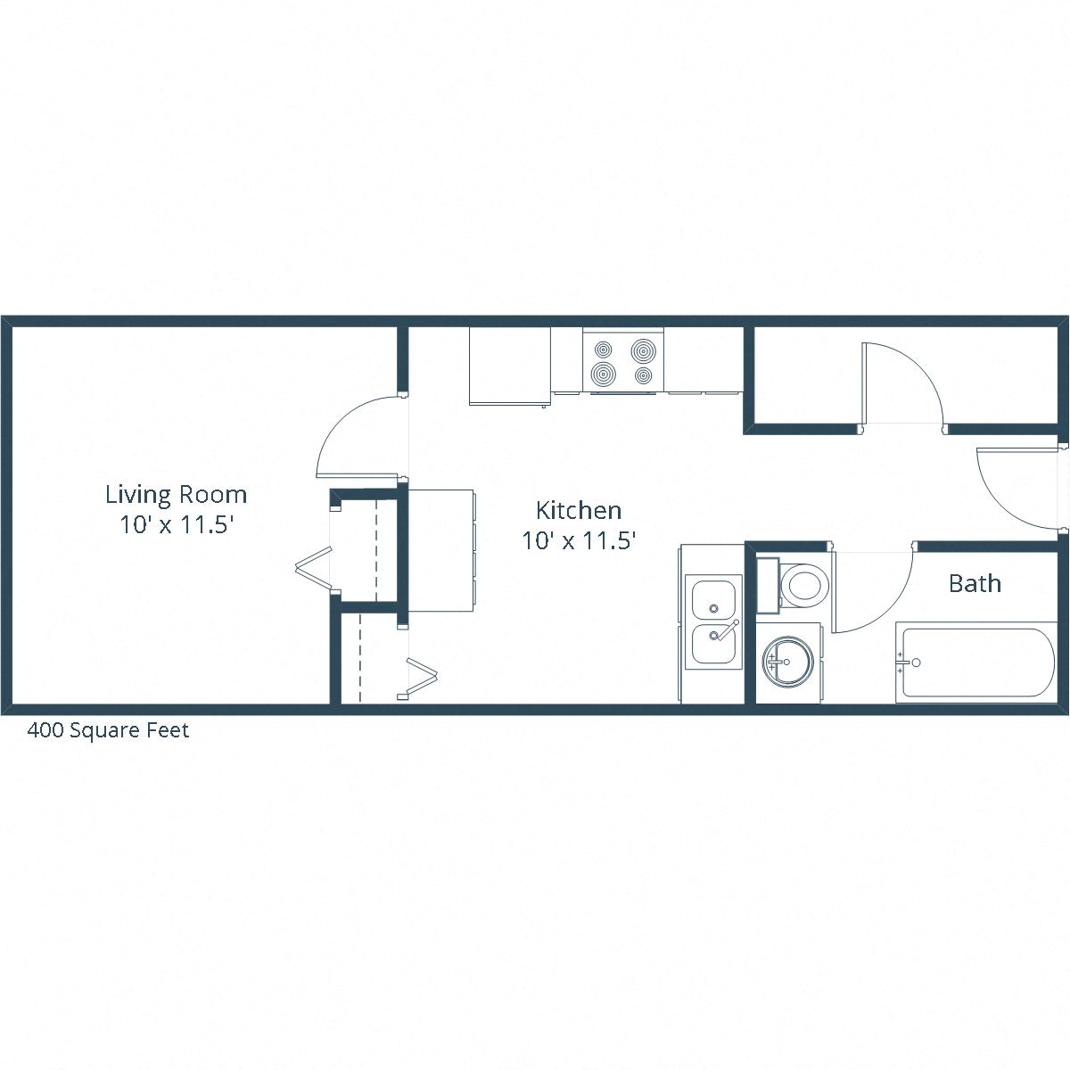 Floor plan for studio, 1 bath, 400 sqft
