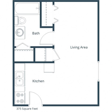 Floor plan for studio, 1 bath, 375 sqft