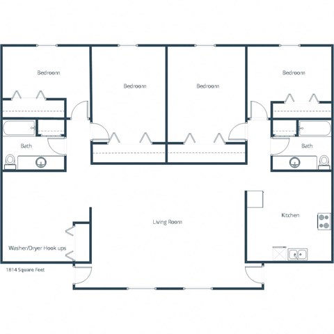 Floor plan for 4 beds, 2 baths, 1814 sqft