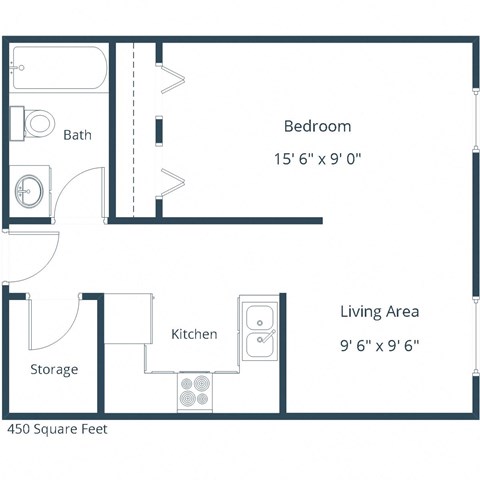 Floor plan for studio, 1 bath, 450 sqft