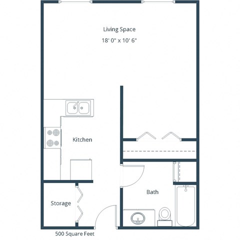 Floor plan for studio, 1 bath, 500 sqft