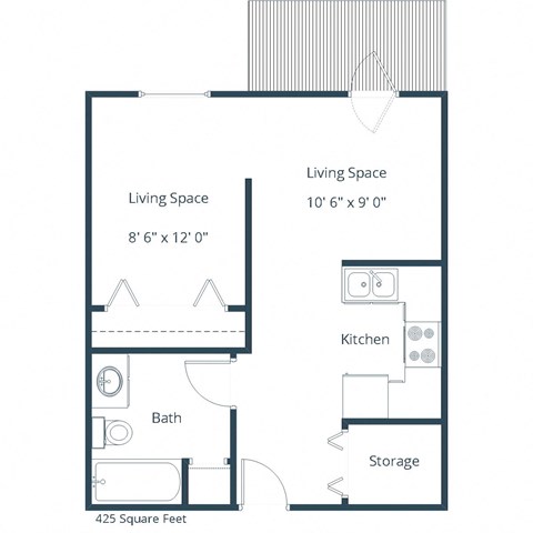 Floor plan for studio, 1 bath, 425 sqft