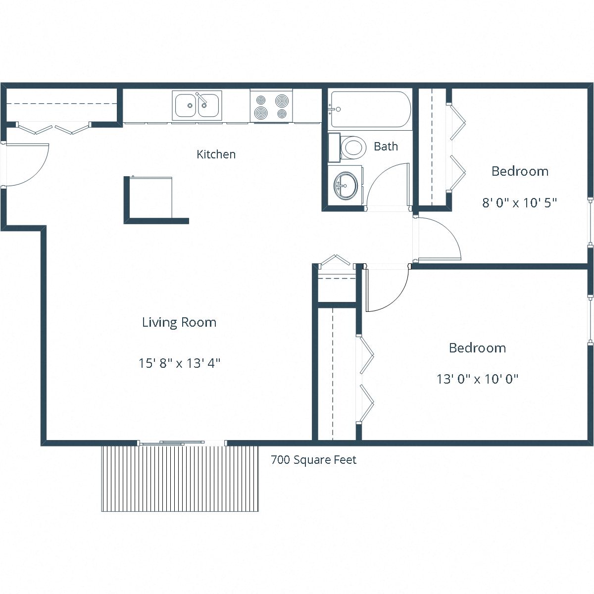 Floor plan for 2 beds, 1 bath, 720 sqft