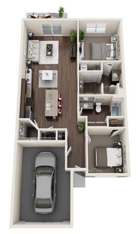 Floor plan for 2 beds, 2 baths, 1123 sqft