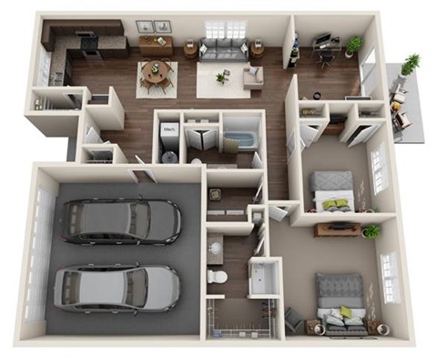 Floor plan for 2 beds, 2 baths, 1427 sqft