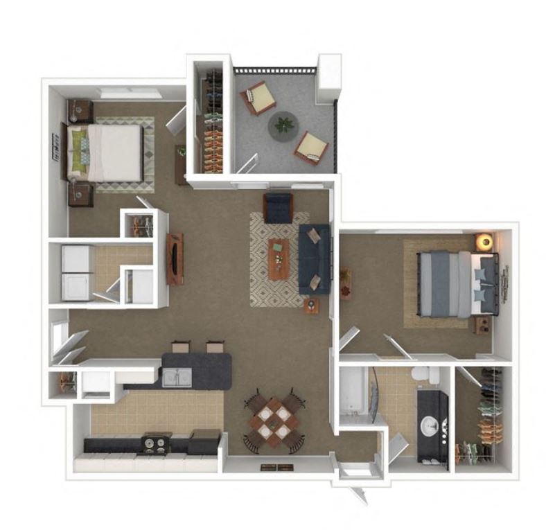 Floor plan for 1 bed, 1 bath, 1037 sqft