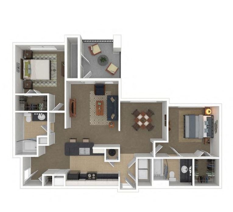 Floor plan for 2 beds, 2 baths, 1150 sqft
