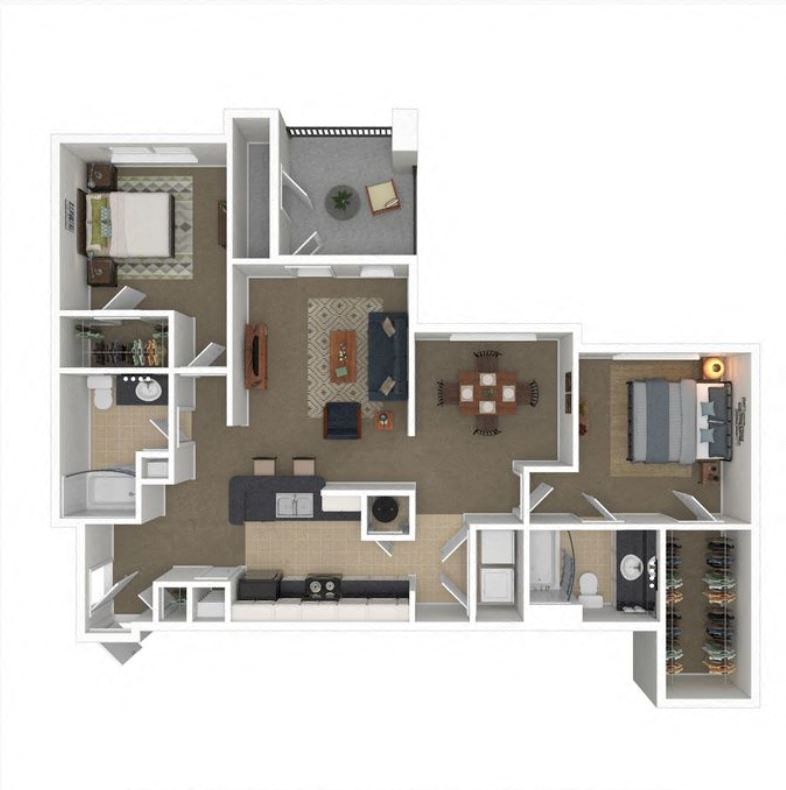 Floor plan for 2 beds, 2 baths, 1181 sqft