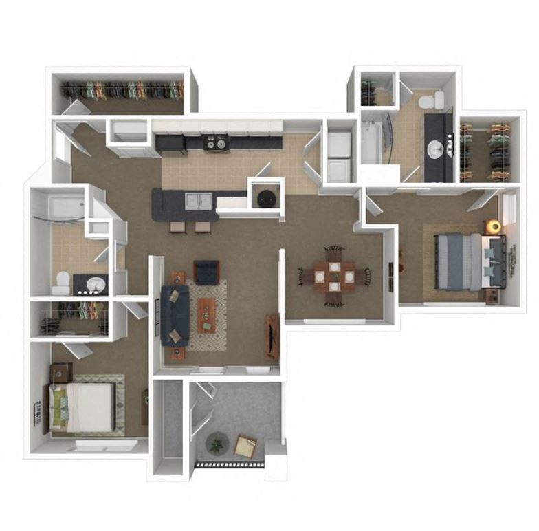 Floor plan for 2 beds, 2 baths, 1247 sqft