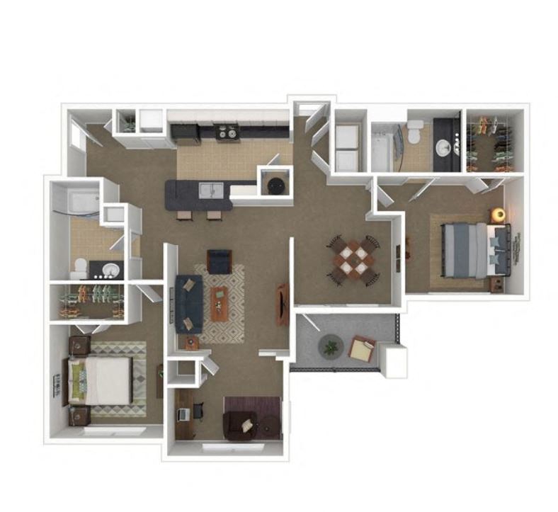 Floor plan for 2 beds, 2 baths, 1269 sqft