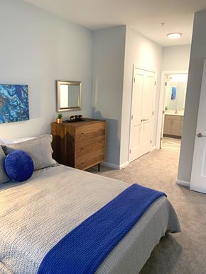 Merrimack apartment for rent - a bedroom with a bed and a dresser and a bathroom