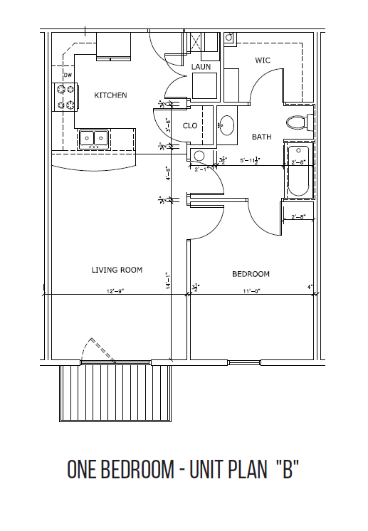 Floor plan for 1 bed, 1 bath, 720 sqft