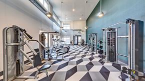Schaumburg apartment for rent - The left and right walls are lined with various weight-lifting equipment and exercise machines.