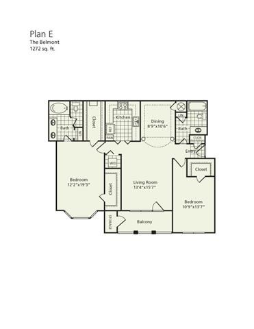 Floor plan for 2 beds, 2 baths, 1272 sqft