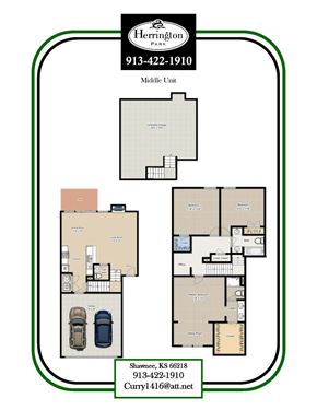 Shawnee apartment for rent - A floor plan for a property at Herrington Park with two units, one labeled Middle Unit and the other with a detailed layout including a garage and parking spaces.