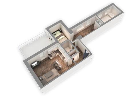 Floor plan for 1 bed, 1.5 baths, 1034 sqft