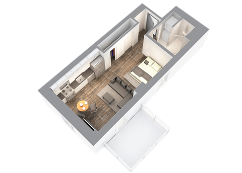 Floor plan for studio, 1 bath, 566 sqft