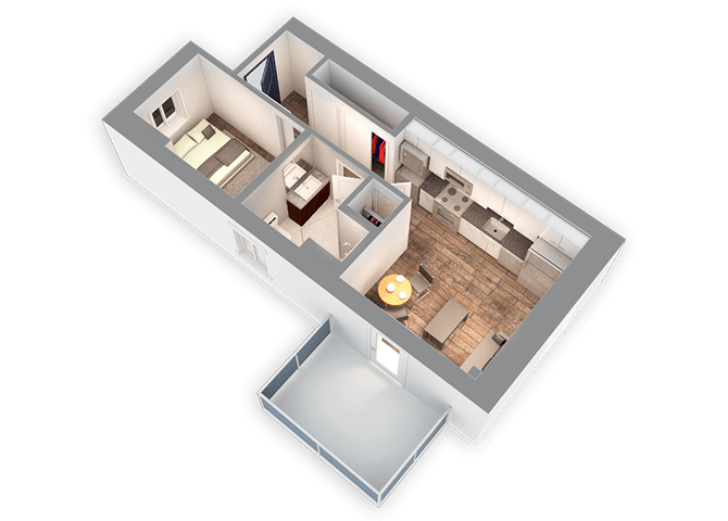 Floor plan for studio, 1 bath, 586 sqft