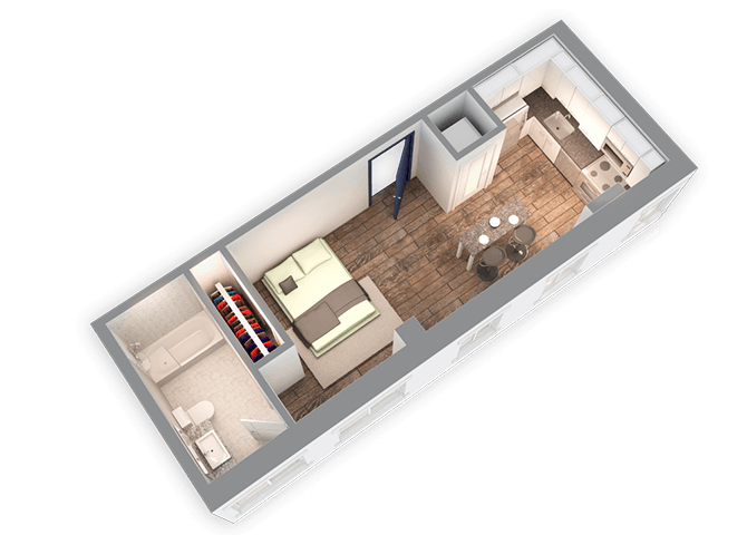 Floor plan for studio, 1 bath, 428 sqft