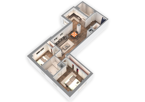 Floor plan for 2 beds, 2 baths, 1137 sqft