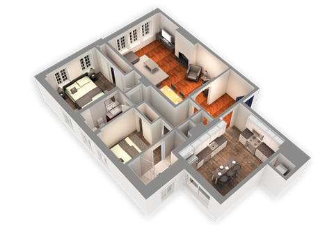 Floor plan for 2 beds, 2 baths, 1322 sqft