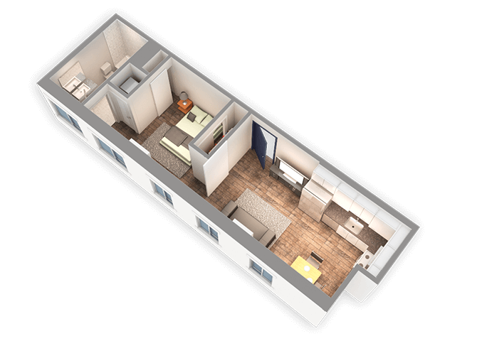 Floor plan for 1 bed, 1 bath, 490 sqft