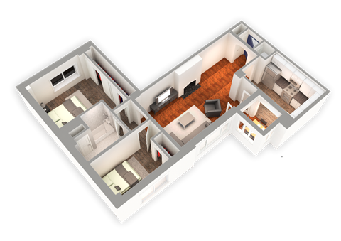 Floor plan for 2 beds, 1 bath, 1083 sqft