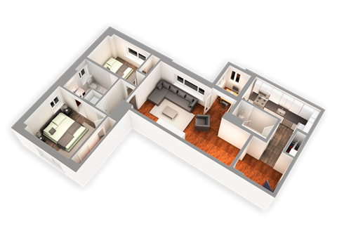 Floor plan for 2 beds, 2 baths, 1174 sqft