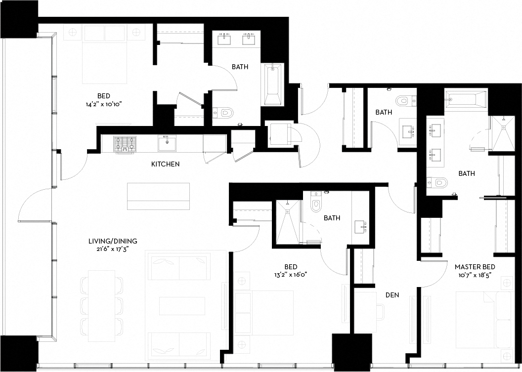 Floor plan for 3 beds, 3 baths, 1877 sqft