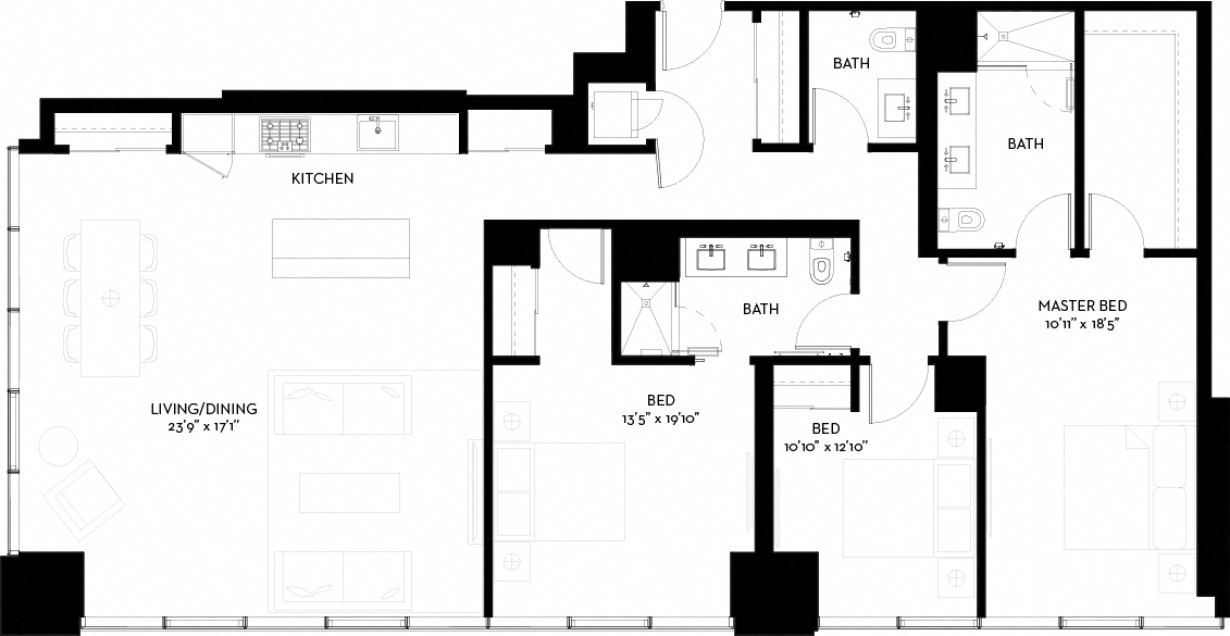 Floor plan for 3 beds, 3 baths, 2195 sqft