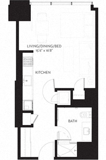 Floor plan for studio, 1 bath, 517 sqft